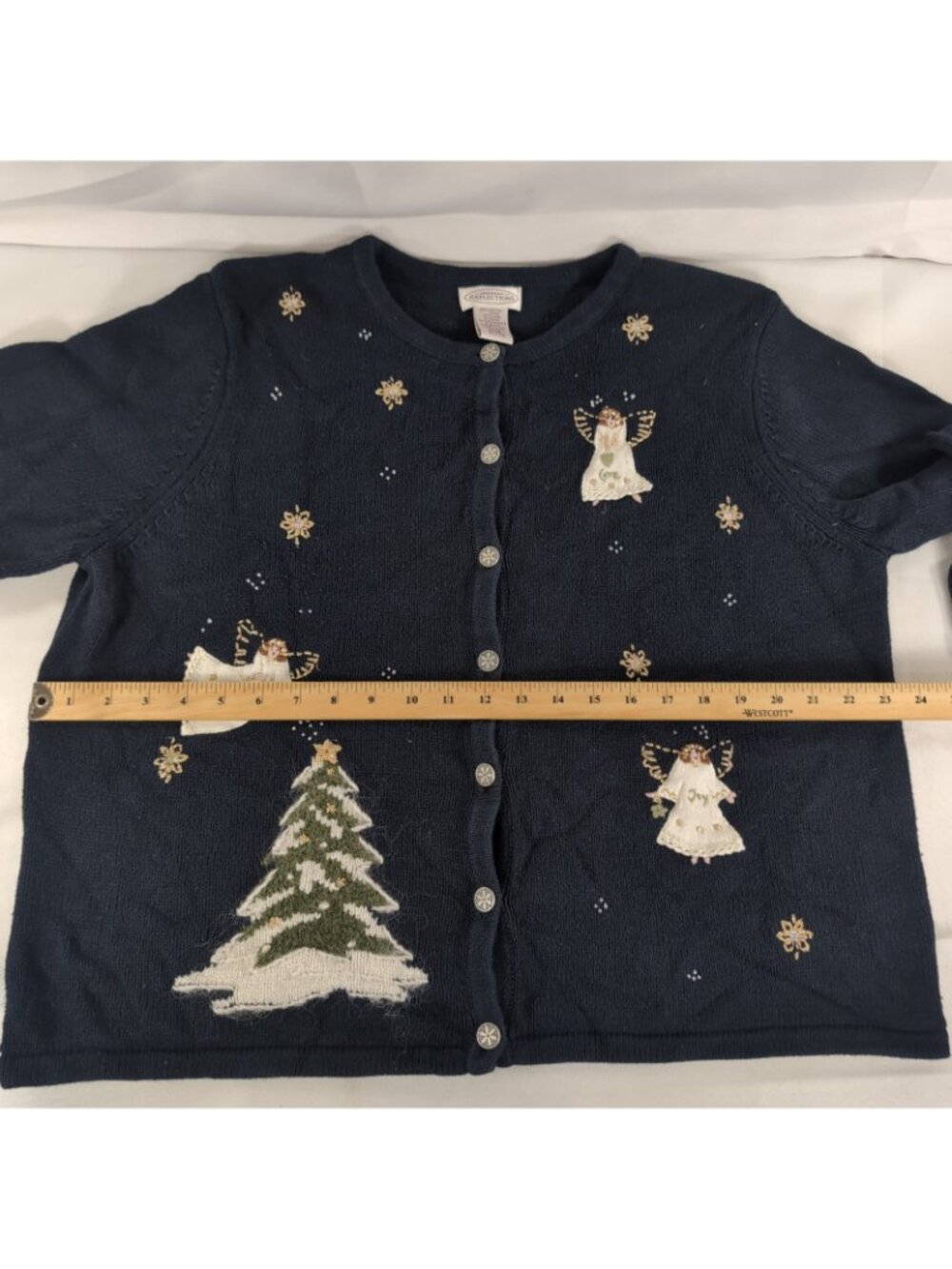 Northern Reflections Embroidered Angel Cardigan XL Navy Blue Christmas Winter - Picture 8 of 14